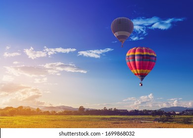 Color Hot Air Balloon In Blue Sky And Cloud  Nature Background 