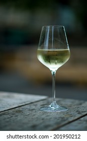 Color Image Of Chilled White Wine In A Glass , With Copy Space