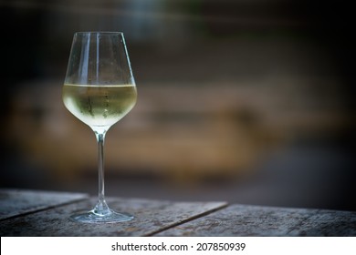 Color Image Of Chilled White Wine In A Glass , With Copy Space