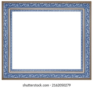 Color Light Blue Classic Old Vintage Wooden mockup canvas frame isolated on white background. Design element. use for framing paintings, mirrors or photo. - Shutterstock ID 2162050279