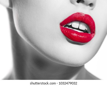 color lips on black and white photo
