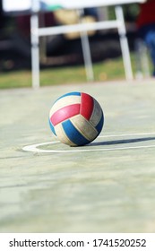 A Color Netball Ball On Floor Court