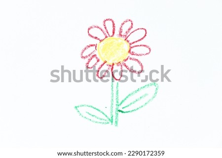 Color oil pastel hand drawing in flower shape on white paper background