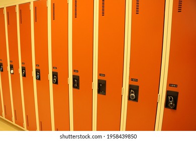 Color Orange High School Lockers Hallway