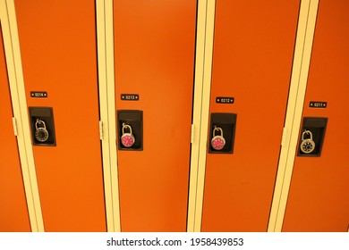 Color Orange High School Lockers Hallway