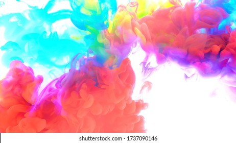 Color Paint Drops In Water , Abstract Color Mix , Drop Of Ink Color Mix Paint Falling On Water Colorful Ink In Water,