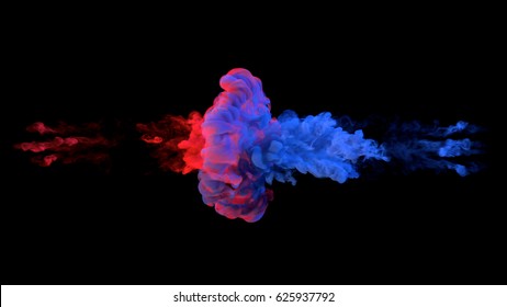Color paint drops in water. Ink swirling underwater. Cloud of silky ink collision isolated on black background. Colorful abstract smoke explosion animation. Close up camera view.