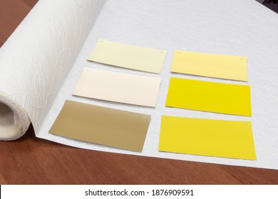 color palette cards without names are on a sheet for painting, selective focus
