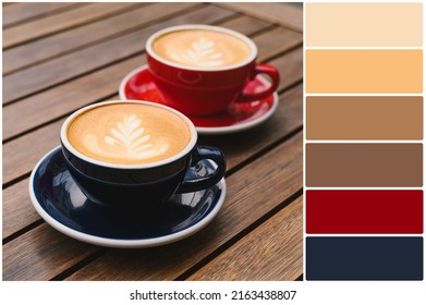 Color Palette Cups Aromatic Coffee On Stock Photo 2163438807 