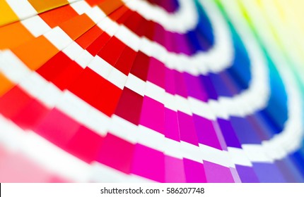 Color Palette Guide. Sample Colors Catalog. Multicolored bright background. RGB. CMYK. Printing house.