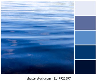 Color palette. Color theory and mixing. Blue shades of water.