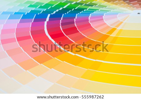 Color palette with various samples. Paint selection catalog, close-up