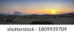 Color panoramic sunset at Factory Butte in Hanksville Utah