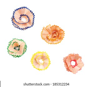 Color Pencil Shavings, Isolated On White