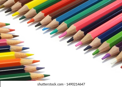 Color pencils isolated on white background. Close up. selective focus.