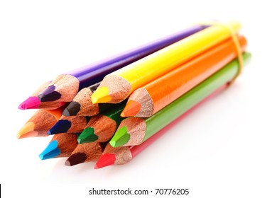 Premium Photo  Many different colored pens. color pencils isolated on a  white background.