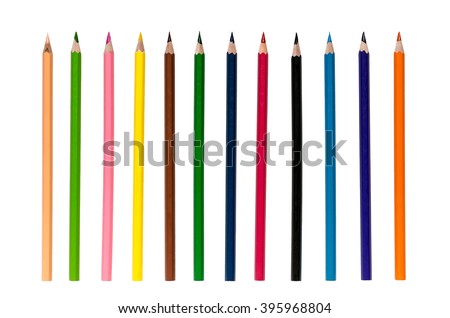 Color pencils isolated on white background close up with Clipping path.Beautiful color pencils.Color pencils for drawing.