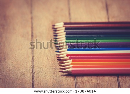 Color pencils. Photo in vintage color image style.