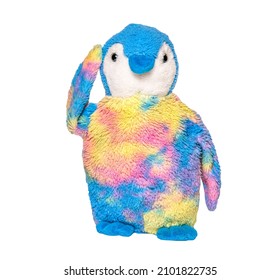 color Penguin Teddy Plush Toy Isolated on White.