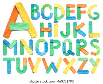Color plasticine alphabet, isolated.