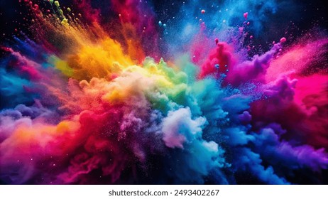 Color powder splash rainbow background paint holi smoke colour . Powder color splash explosion dust ink burst splatter white texture isolated black spray party blue wallpaper cloud pink stain