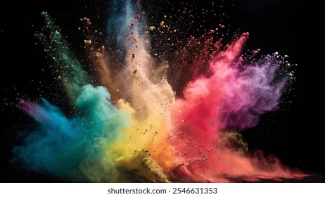 Color powder splash rainbow background paint holi smoke colour . Powder color splash explosion dust ink burst splatter white texture isolated black spray party,Color powder explosion on black . - Powered by Shutterstock