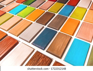 Color Samples Of Paint For Wood Bars In A Hardware Store