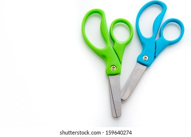 Color Scissors For School Supplies On A White Background.