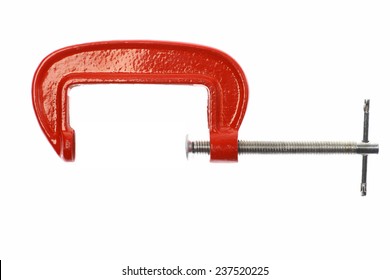 Color Shot With A Red Vice Isolated On White.