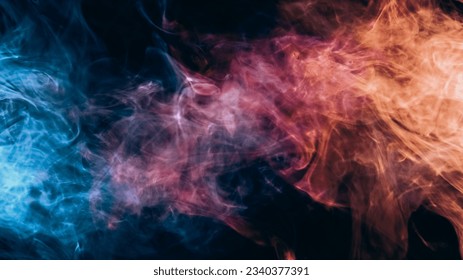 Color smoke. Mist cloud. Spiritual energy. Neon pink blue orange light steam flow on dark black copy space abstract background. - Shutterstock ID 2340377391