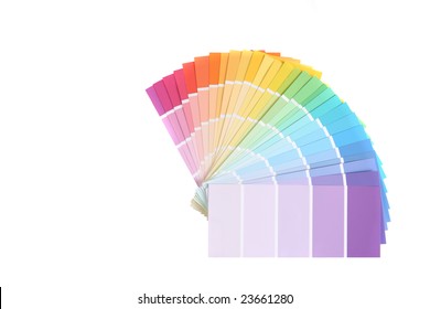 Color Swatches Of Paint Samples Isolated On White Background With Copy Space