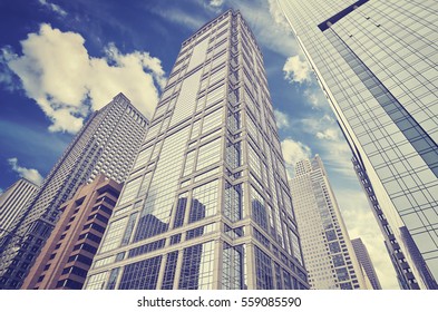 Color toned Chicago skyscrapers, looking up perspective. - Shutterstock ID 559085590