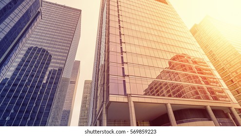 Color Toned Modern Buildings In Chicago Financial District, Business Concept Background.