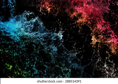 Color Water Splash On Black Background