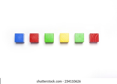 The Color Wood Blocks Isolated White, Top View At The Studio.