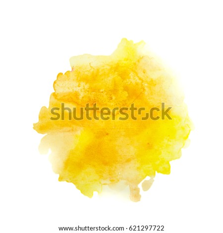 Color, yellow - orange splash watercolor hand painted isolated on white background, artistic decoration or background