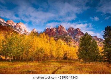 Colorado autumn scene in the White River National Forest opposite the Maroon Bells - Powered by Shutterstock