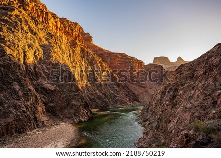 Colorado Canyon River Flows into the Phantom Ranch area of the canyon on spring morning