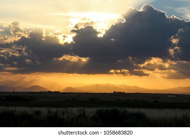 Colorado Eastern Plains Sunset Looking At The Rocky Mountains.   