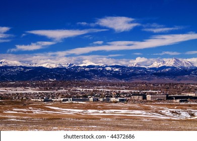 The Colorado Front Range Rocky Mountains during Winter from metro Denver