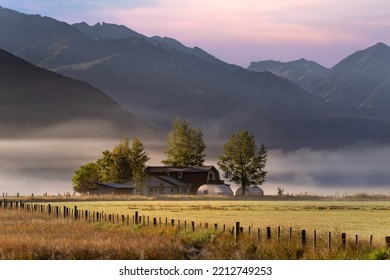 Colorado Ranch During The Morning With Mist