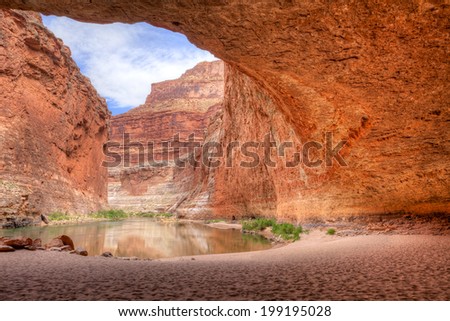 Colorado River view from Redwall Cavern, in Grand Canyon.