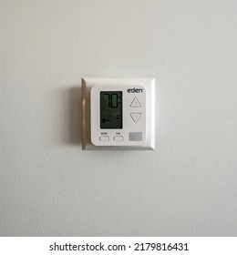 Colorado Springs, CO - July 6, 2022:The Eden Wireless Remote Thermostat By Amana With Occupancy Detector.