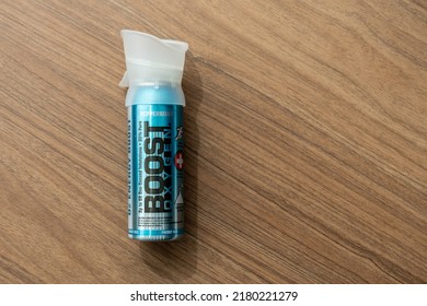 Colorado Springs, CO - July 8, 2022:Boost Oxygen Pocket Size Canister In Peppermint Flavor Is Supplemental Oxygen Useful At High Altitudes Or Where There Is Poor Air Quality.