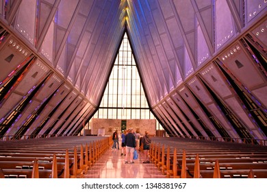 Colorado Springs, CO - May 26 2016: Interior Of The Protestant Section Of The US Air Force Cadet Chapel