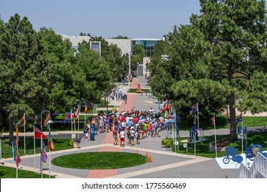 Colorado Springs, CO / USA – August 4, 2012: Groups Of People Tour The United States Olympic Training Center In Colorado Springs, Colorado.