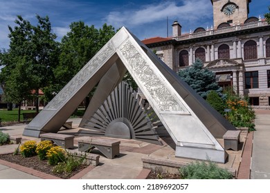 Colorado Springs, Colorado - July 3, 2022: Harriet Lee's Pyramid Sculpture 