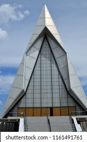 Colorado Springs, Colorado / USA - August 15, 2015: The exterior of the U.S. Air Force Academy Chapel in Colorado Springs, Colorado, on August 15, 2015.
