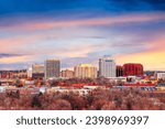 Colorado Springs, Colorado, USA downtown city skyline at dawn.