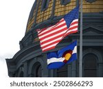 Colorado State Capital with American and Colorado Flags Flying